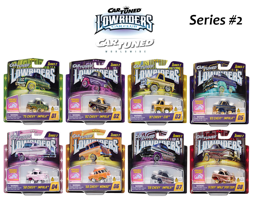 (Preorder) CarTuned 1:64 Lowriders SHOW GLOW Series 2 Assortment of 8 Styles 2026 – L.E.D. Light Up Chassis