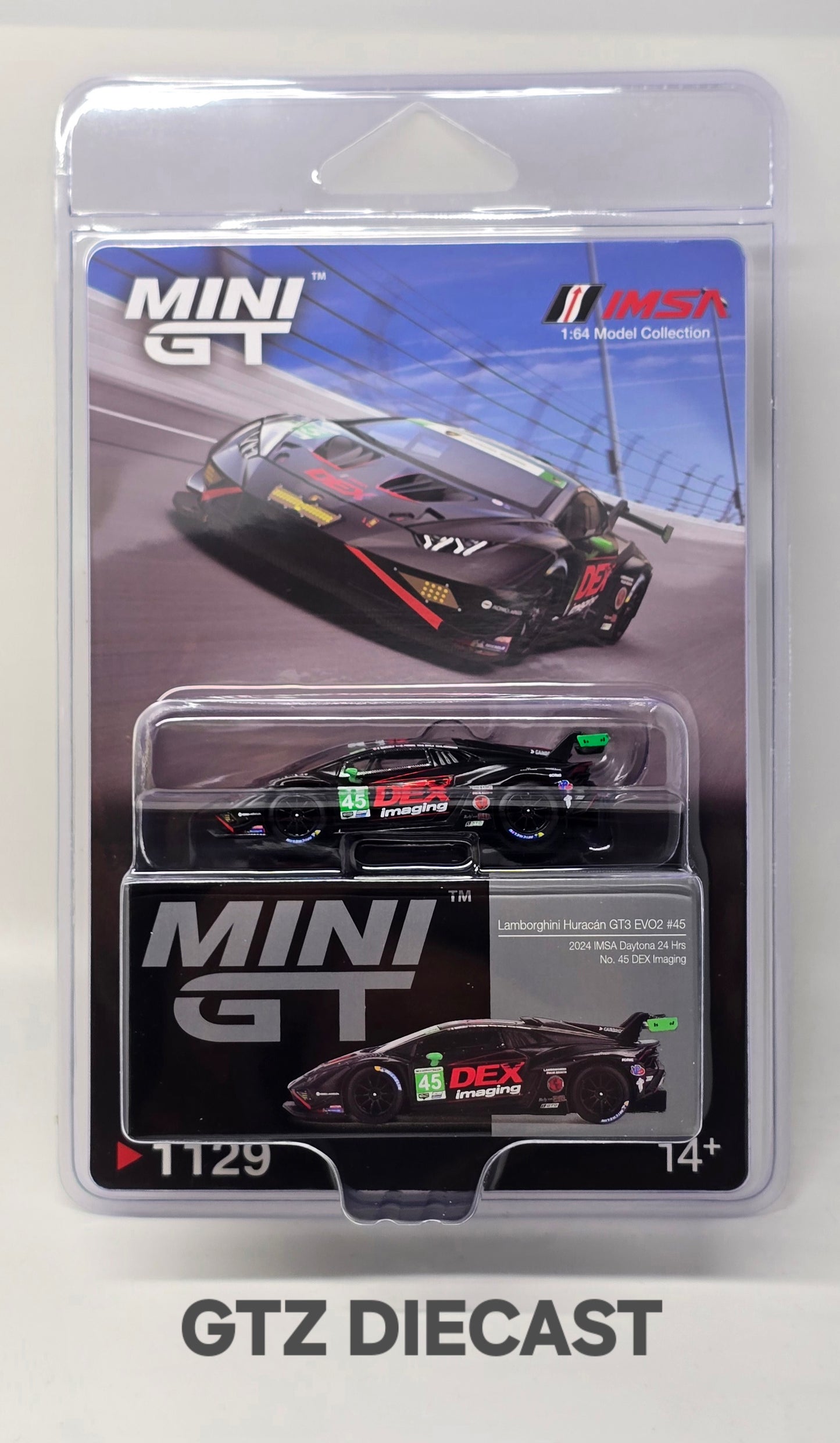 Mini GT 1:64 Lamborghini Huracán GT3 EVO2 #45 No.45 DEX Imaging 2024 IMSA Daytona 24 Hrs