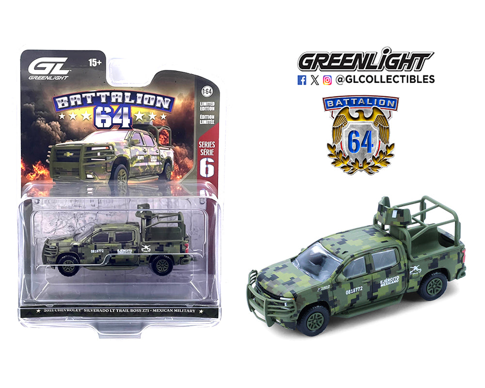 Greenlight 1:64 Battalion 64 Series 6 – 2021 Chevrolet Silverado LT Trail Boss Z71 Mexican Military Sold Pack