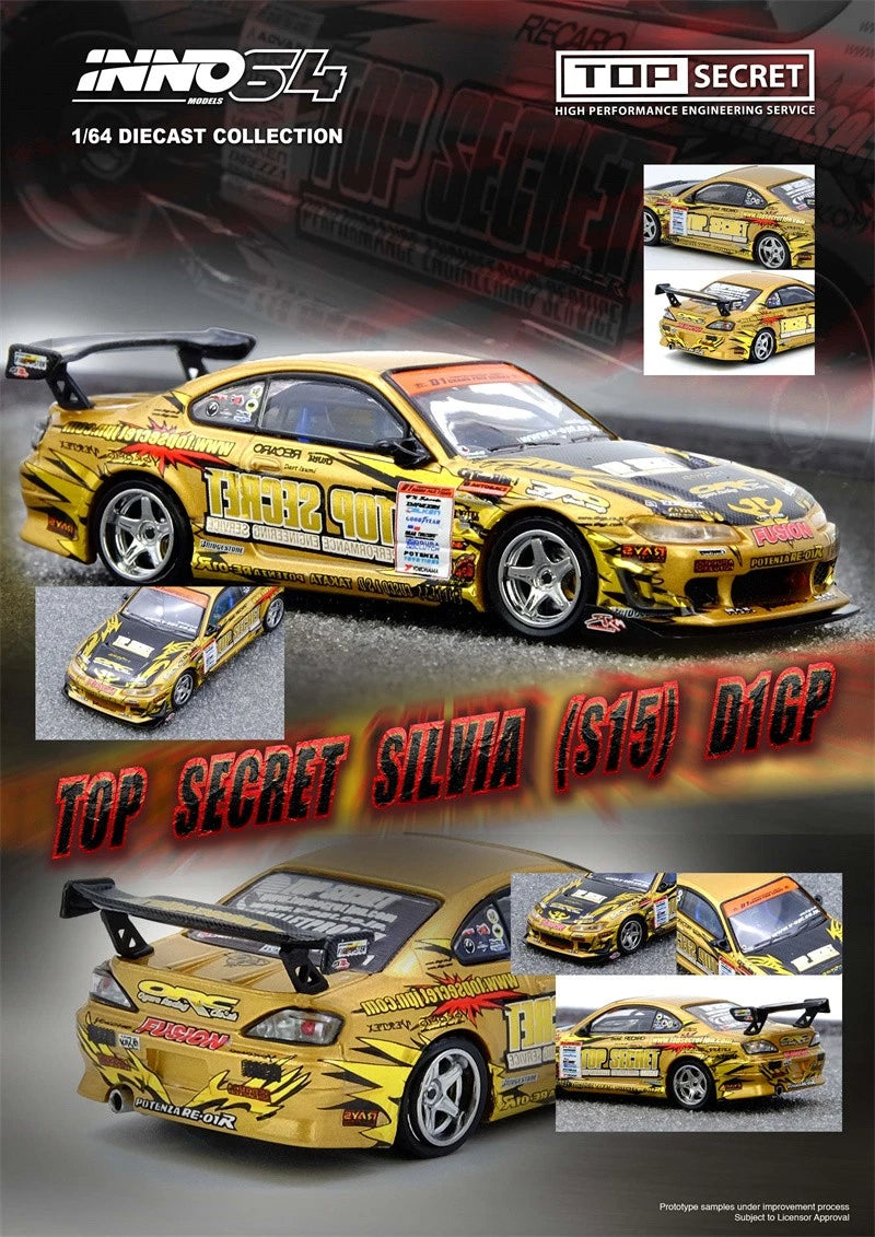(PRE-ORDER) INNO64 1/64 TOP SECRET Silvia (S15) Gold D1 Grand Prix Series Champion 2004 IN64-S15TS-D104