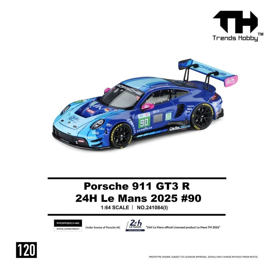 (COMING SOON) Porsche 911 GT3 R #90 2025 Le Mans 24H 1:64 Diecast Model Car