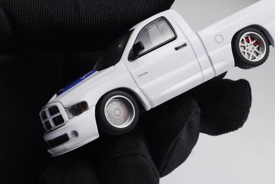 2003 Dodge Ram SRT-10 Pickup Truck White with Blue Stripes 1/64 Diecast Model Car by Shoom64 Models