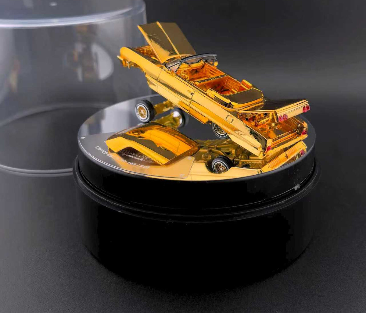 (COMING SOON) ine Works 1:64 Chevrolet Impala West Coast Bouncing Cars- Chrome Gold Luxury Version with Electric Turntable