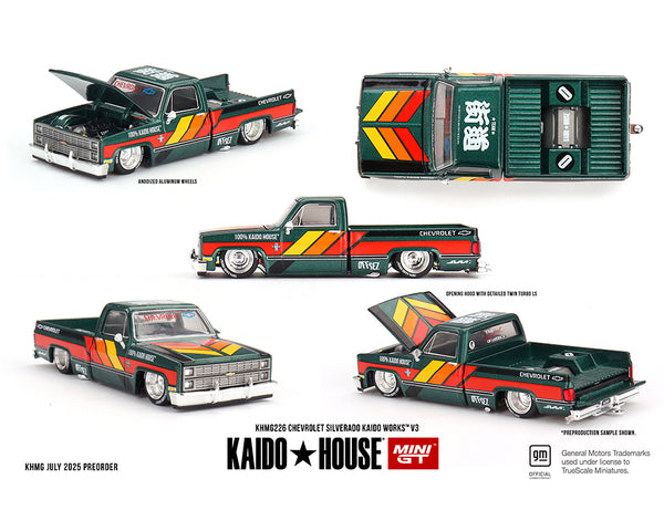 (Preorder) Kaido House x Mini GT 1:64 Chevrolet Silverado KAIDO WORKS V3 -Dark Green