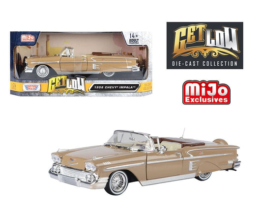 Motormax 124 1958 Chevrolet Impala Convertible Lowrider (Tan Brown) – Get Low – MiJo Exclusives