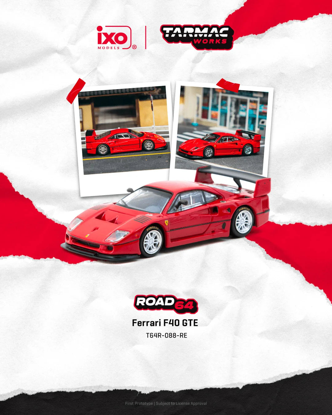 (COMING SOON)  TARMAC WORKS ROAD64 1/64 Ferrari F40 GTE Red T64R-088-RE