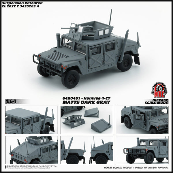 1/64 BMC Hummer Humvee 4-CT (Matte Dark Grey) Car Model