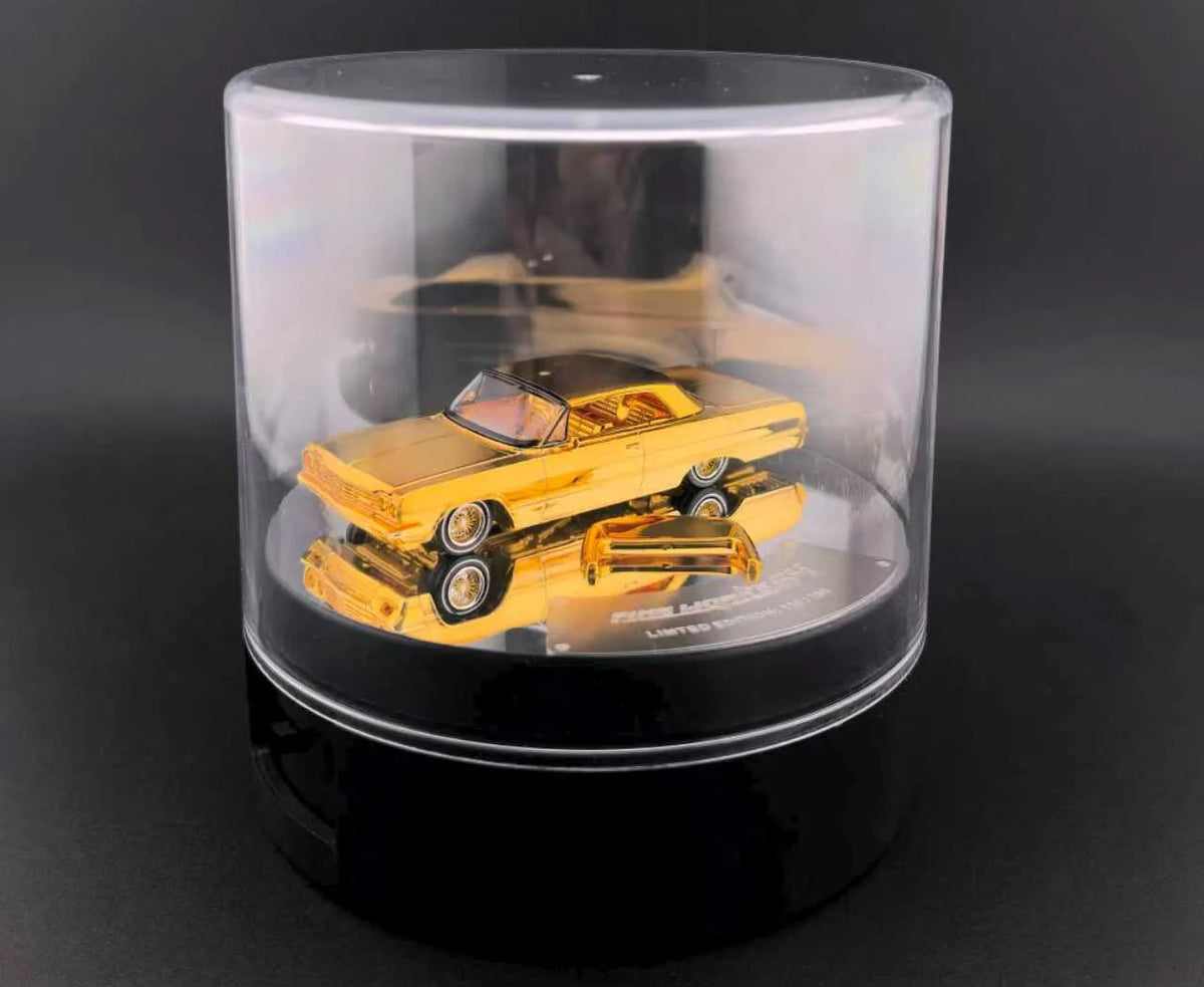 (COMING SOON) ine Works 1:64 Chevrolet Impala West Coast Bouncing Cars- Chrome Gold Luxury Version with Electric Turntable