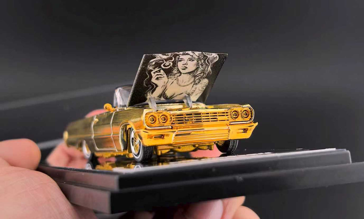 (COMING SOON) Fine Works 1:64 Chevrolet Impala West Coast Bouncing Cars  Chrome Gold Ordinary Version