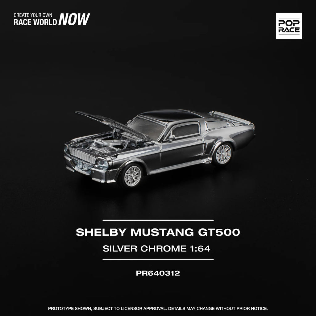 FORD SHELBY MUSTANG GT500 - SILVER CHROME PR640312 POP RACE 1:64 DIECAST MODEL