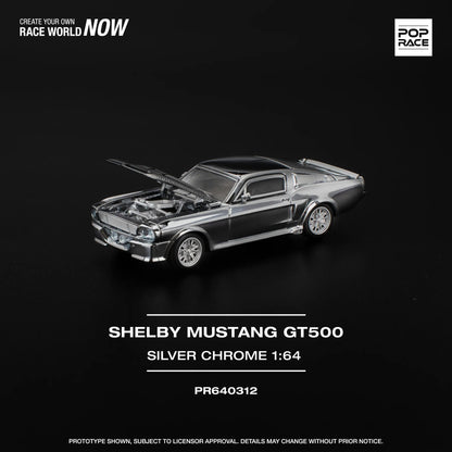 FORD SHELBY MUSTANG GT500 - SILVER CHROME PR640312 POP RACE 1:64 DIECAST MODEL