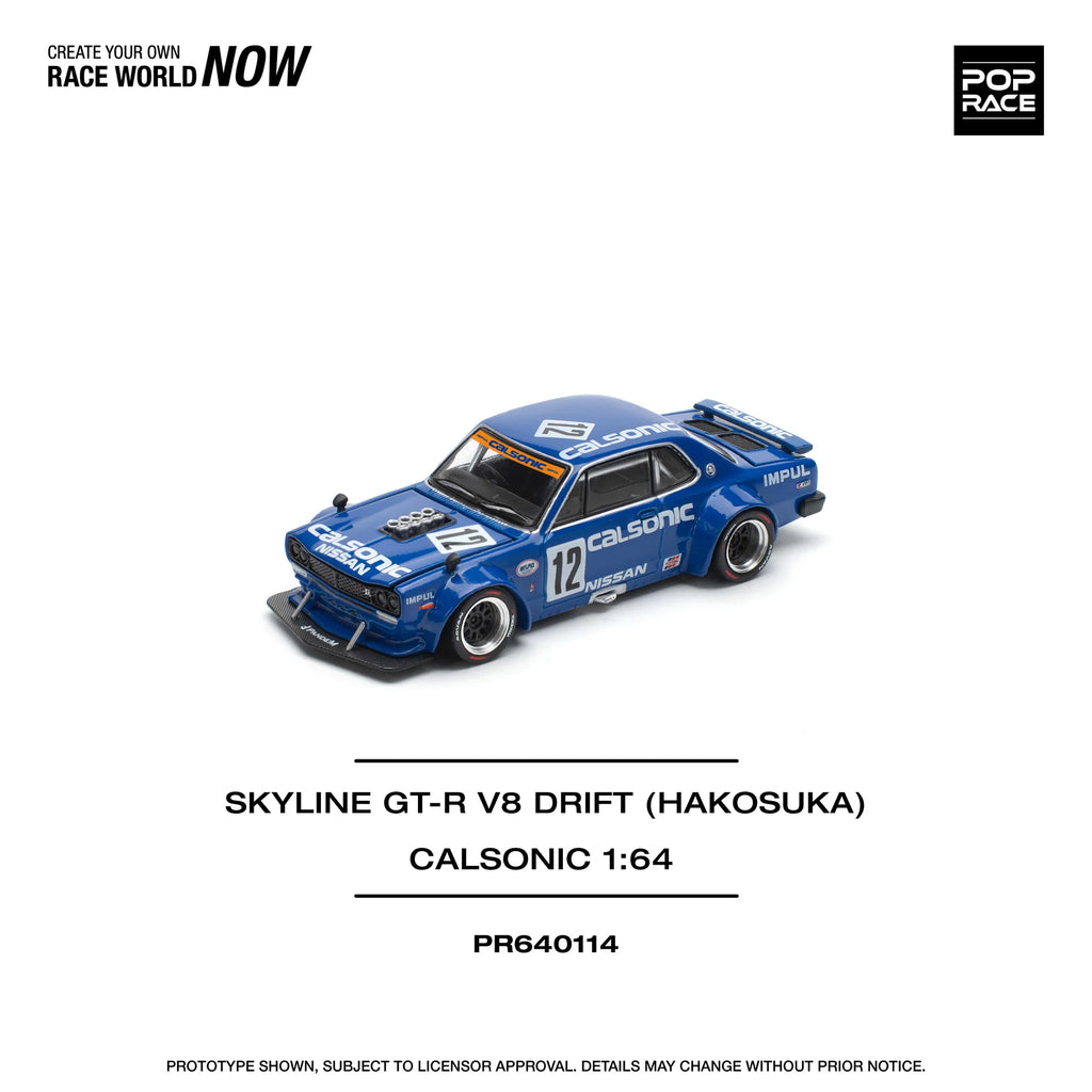 (COMING SOON) POPRACE 1/64 SKYLINE GT-R V8 DRIFT (HAKOSUKA) CALSONIC PR640114