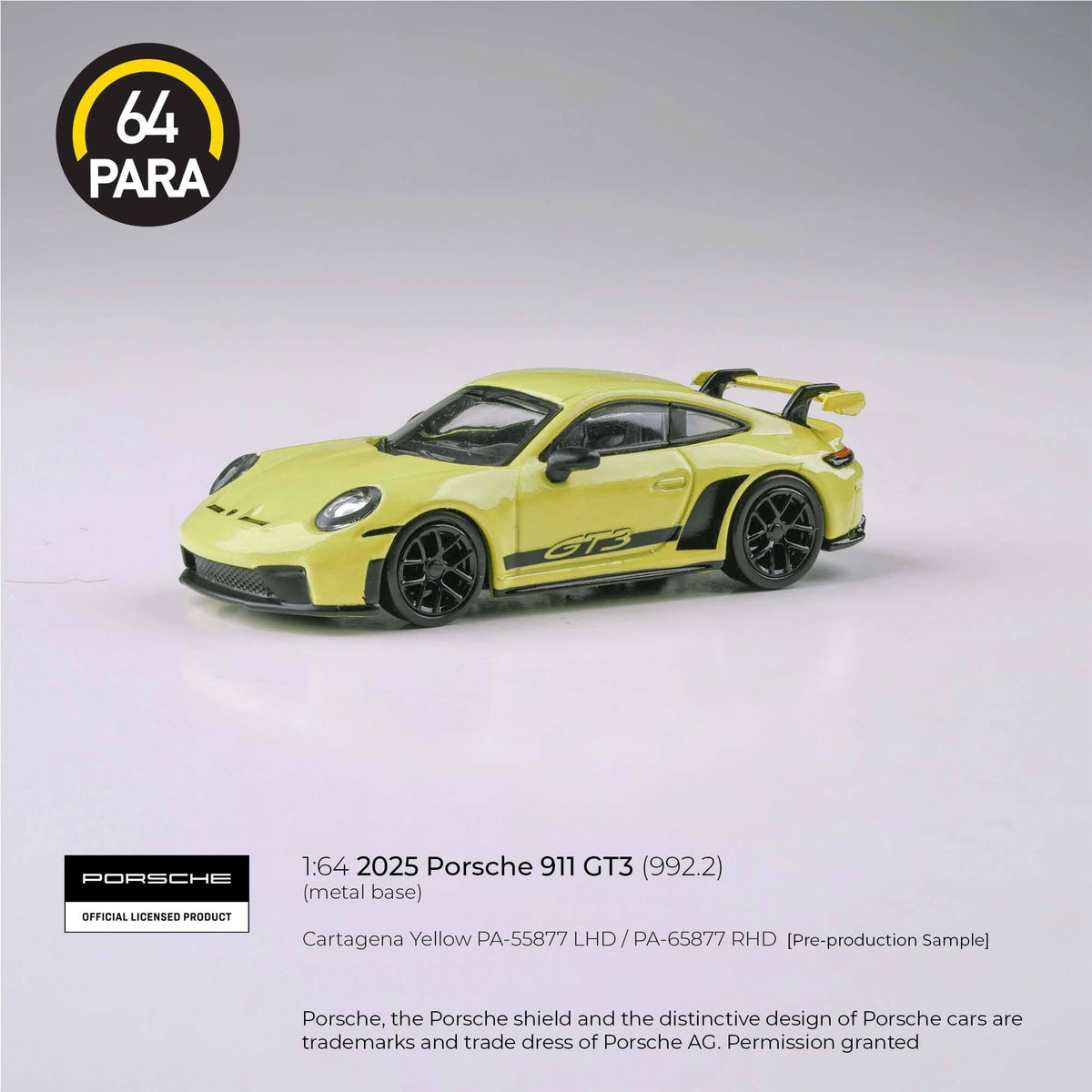 PARA64 1/64 2025 Porsche 911 GT3 (992.2) Cartagena Yellow LHD PA-55877