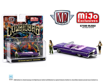 M2 Machines 1:64 Diorama Series 1964 Chevrolet Impala SS Convertible Top-Down Lowriders with 2 Ladies Figures – Metallic Purple – Mijo Exclusives
