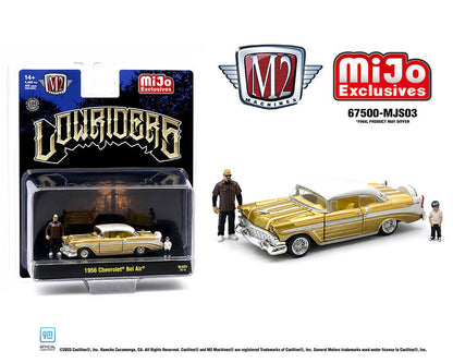 M2 Machines 1:64 Diorama Series 1956 Chevrolet Bel Air Lowriders with 2 Dad & Son Figures – Beige Gold – Mijo Exclusives