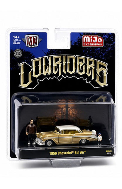 M2 Machines 1:64 Diorama Series 1956 Chevrolet Bel Air Lowriders with 2 Dad & Son Figures – Beige Gold – Mijo Exclusives