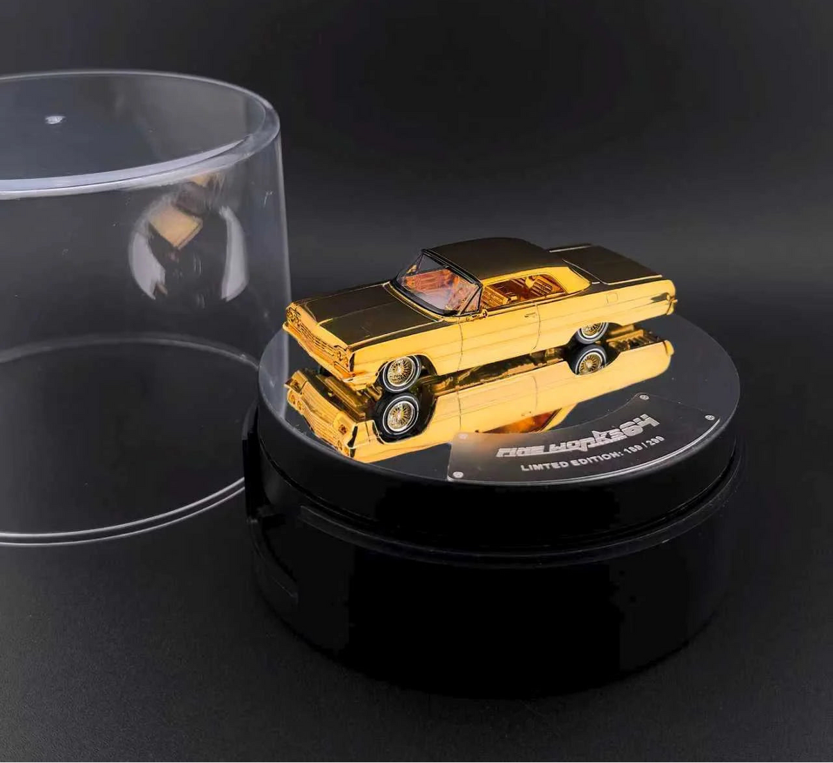 (COMING SOON) ine Works 1:64 Chevrolet Impala West Coast Bouncing Cars- Chrome Gold Luxury Version with Electric Turntable