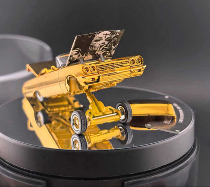 (COMING SOON) ine Works 1:64 Chevrolet Impala West Coast Bouncing Cars- Chrome Gold Luxury Version with Electric Turntable