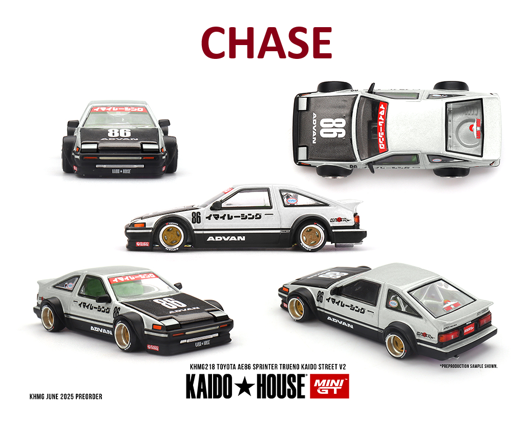 (CHASE) Kaido House x Mini GT 1:64Toyota AE86 Sprinter Trueno Kaido Street V2- White