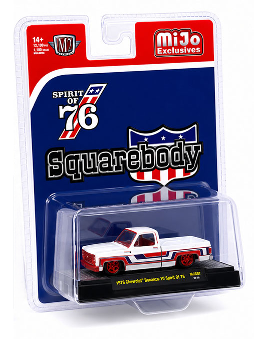 (CHASE) M2 Machines 1:64 1976 Chevrolet Silverado Bonanza-10 SPIRIT OF 76 Squarebody USA Special Edition – White – MiJo Exclusives