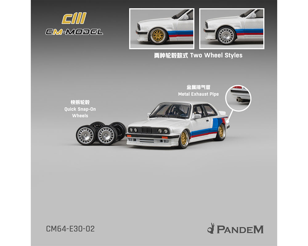 (COMING SOON)  CM MODEL 1/64 Pandem M3 E30 Alpine White with M Tri-Stripes CM64-E30-02