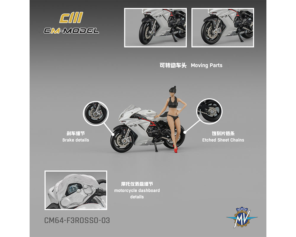(COMING SOON) CM MODEL 1/64 MV Agusta F3 Rosso White with show girl CM64-F3Rosso-03