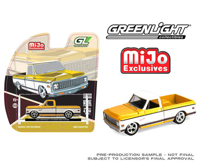 Greenlight 1:64 1972 Chevrolet C-10 Short Bed Custom – Mustard Yellow with White Two-Tone – Mijo Exclusives