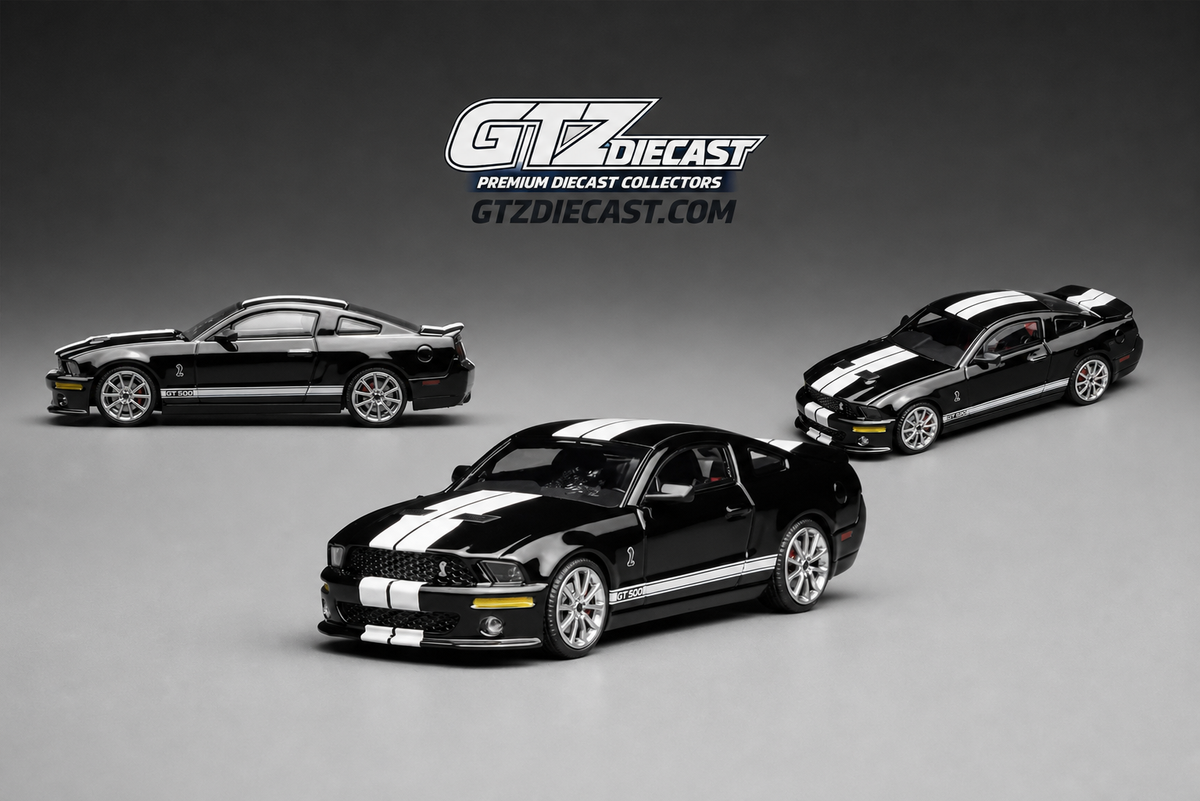 Ford Mustang Shelby GT500 2007 BLACK with White Stripe GL-1251005 Motorhelix x Greenlight 1:64