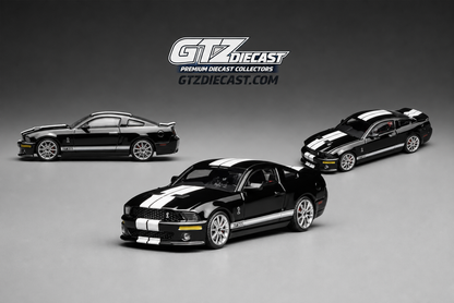 Ford Mustang Shelby GT500 2007 BLACK with White Stripe GL-1251005 Motorhelix x Greenlight 1:64