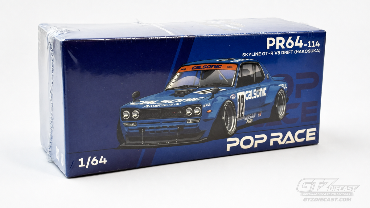 POPRACE 1:64 SKYLINE GT-R V8 DRIFT (HAKOSUKA) CALSONIC PR640114