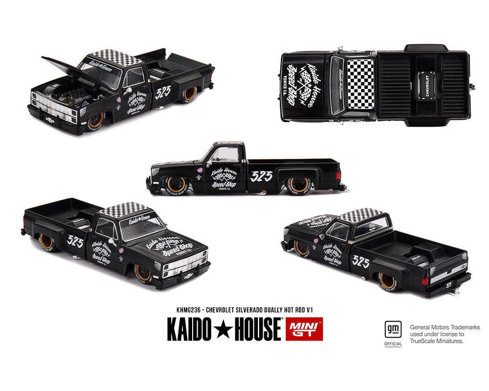 (Preorder) Kaido House x Mini GT Chevrolet Silverado Dually Hot Rod V1 – Flat Black