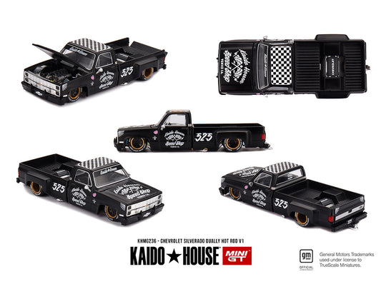 (Preorder) Kaido House x Mini GT Chevrolet Silverado Dually Hot Rod V1 – Flat Black