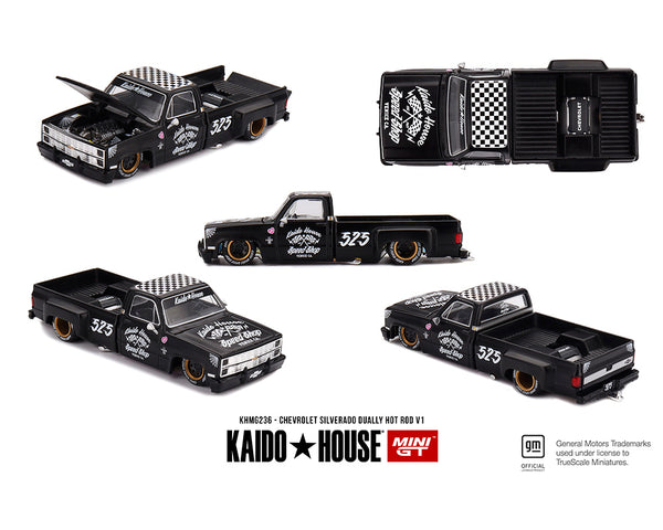 (Preorder) Kaido House x Mini GT Chevrolet Silverado Dually Hot Rod V1 – Flat Black