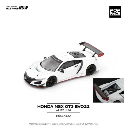 HONDA NSX GT3 EVO22 - WHITE PR640280 POP RACE 1:64 DIECAST MODEL