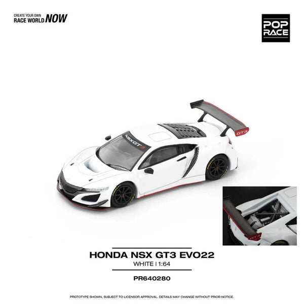 HONDA NSX GT3 EVO22 - WHITE PR640280 POP RACE 1:64 DIECAST MODEL