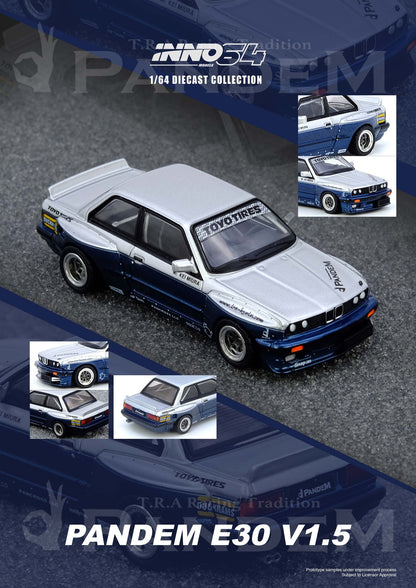 PANDEM E30 M3 Silver/Blue IN64-E30P-SILBLU INNO64 1:64 SCALE