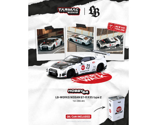 (Preorder) Tarmac Works 1:64 LB-WORKS NISSAN GT-R R35 type 2 With Oil Can – White