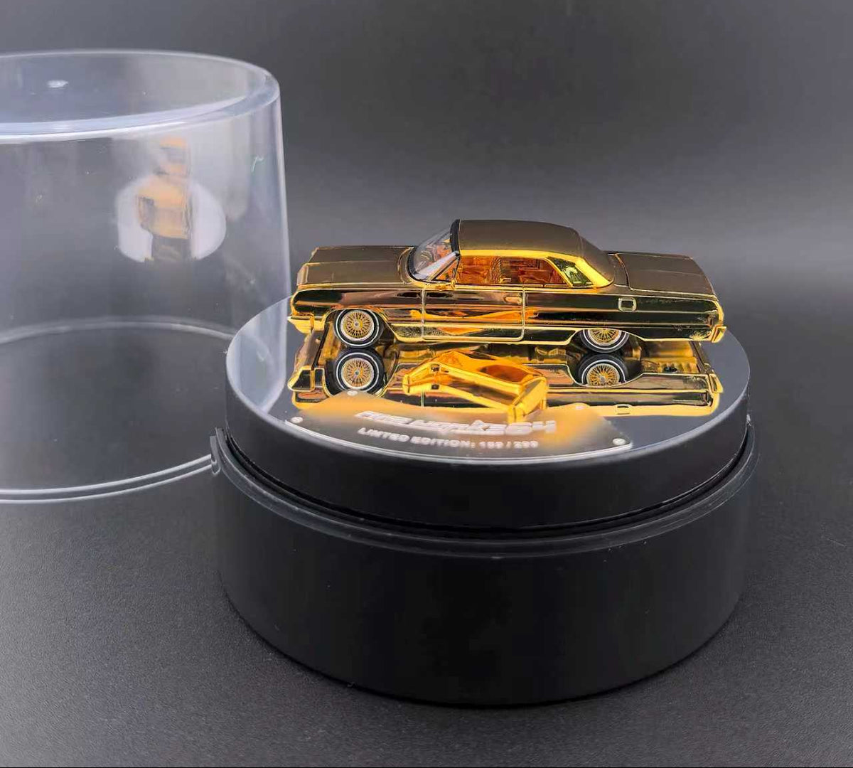 (COMING SOON) ine Works 1:64 Chevrolet Impala West Coast Bouncing Cars- Chrome Gold Luxury Version with Electric Turntable