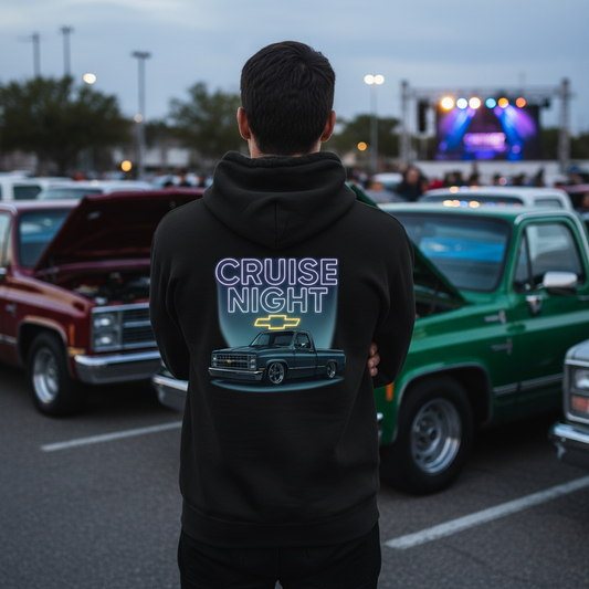 CRUISE NIGHT CHEVY Hoodie with Square Body Silverados