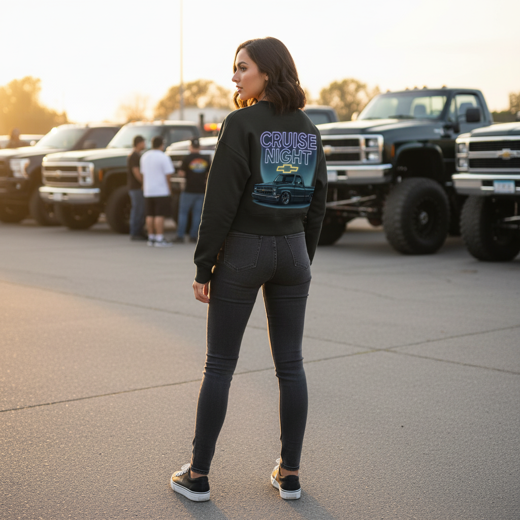Cruise Night Crewneck Sweater - Truck Car Meet Lifestyle Shot