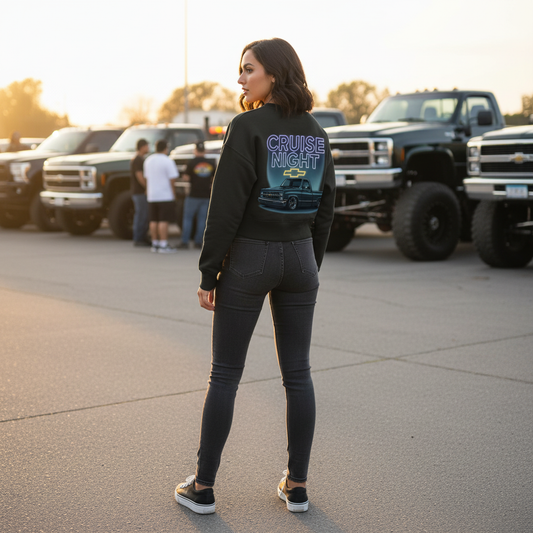 Cruise Night Crewneck Sweater - Truck Car Meet Lifestyle Shot