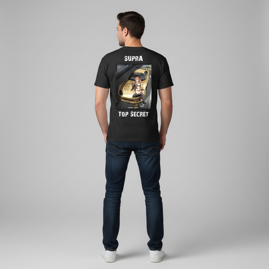 Guy posing in Supra Top Secret T-Shirt showing back design