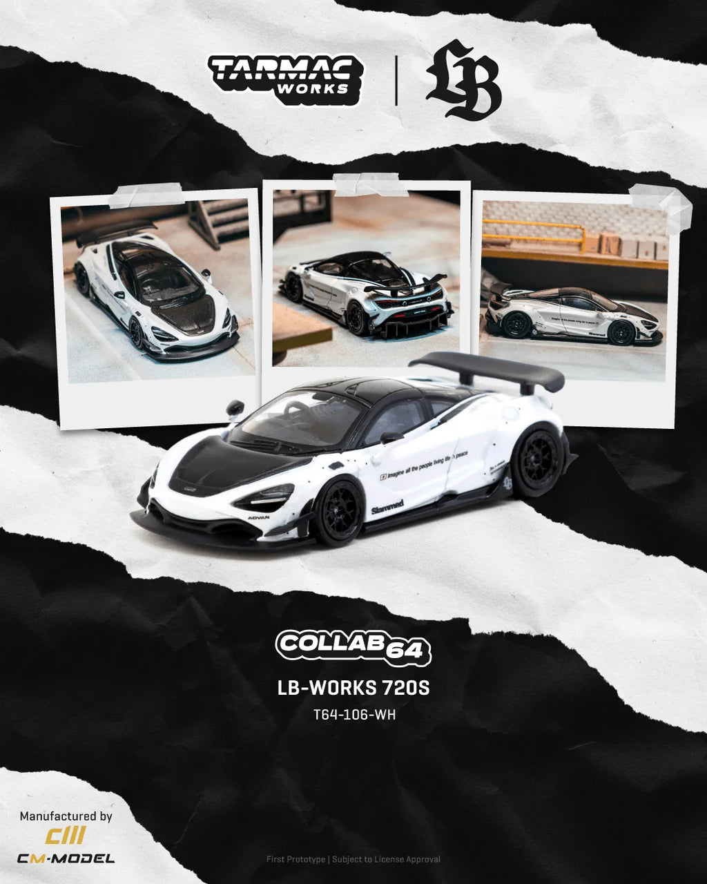 (COMING SOON)  TARMAC COLLAB64 1/64 LB-WORKS 720S White T64-106-WH