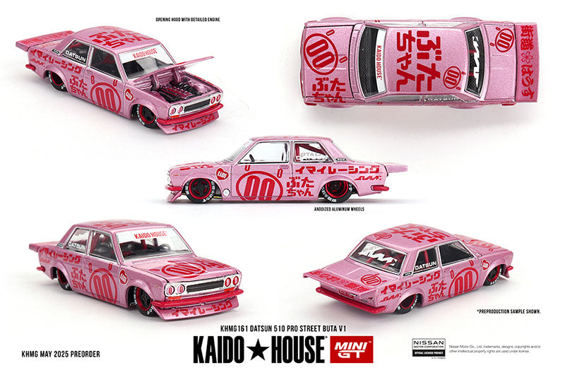 Kaido House x Mini GT 1:64 Datsun 510 Pro Street Buta V1 – Pink