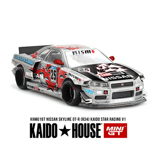 Kaido House x Mini GT 1:64 Nissan Skyline GT-R (R34) Kaido Star Racing V1- Silver