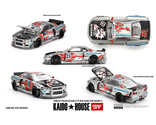 Kaido House x Mini GT 1:64 Nissan Skyline GT-R (R34) Kaido Star Racing V1- Silver