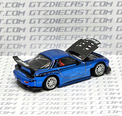 POPRACE PR64-223 MAZDA RX7 RE-AMEMIYA WIDEBODY BLUE CHROME 1/64 POP RACE RX-7