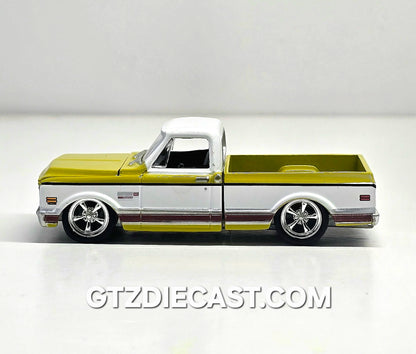 Greenlight 1:64 1972 Chevrolet C-10 Short Bed Custom – Mustard Yellow with White Two-Tone – Mijo Exclusives