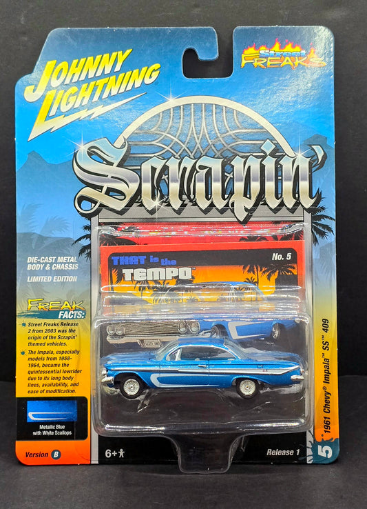 Johnny Lightning Street Freaks 1961 Chevy Impala SS 409 (Scrapin’) (Metallic Blue w/White) 1:64 Scale Diecast