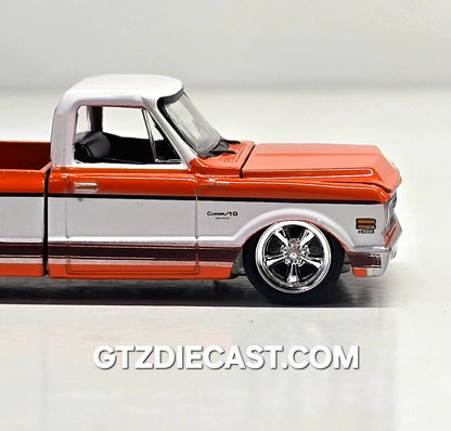 Greenlight 1:64 1972 Chevrolet C-10 Short Bed Custom – Orange with White Two-Tone – Mijo Exclusives